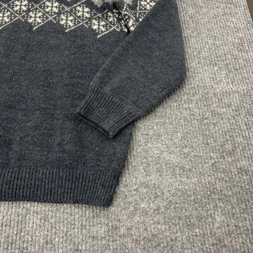 Paolo Mondo Sweater Mens XL Blue Grey Wool Blend Fair Isle Quarter Zip Mock Neck